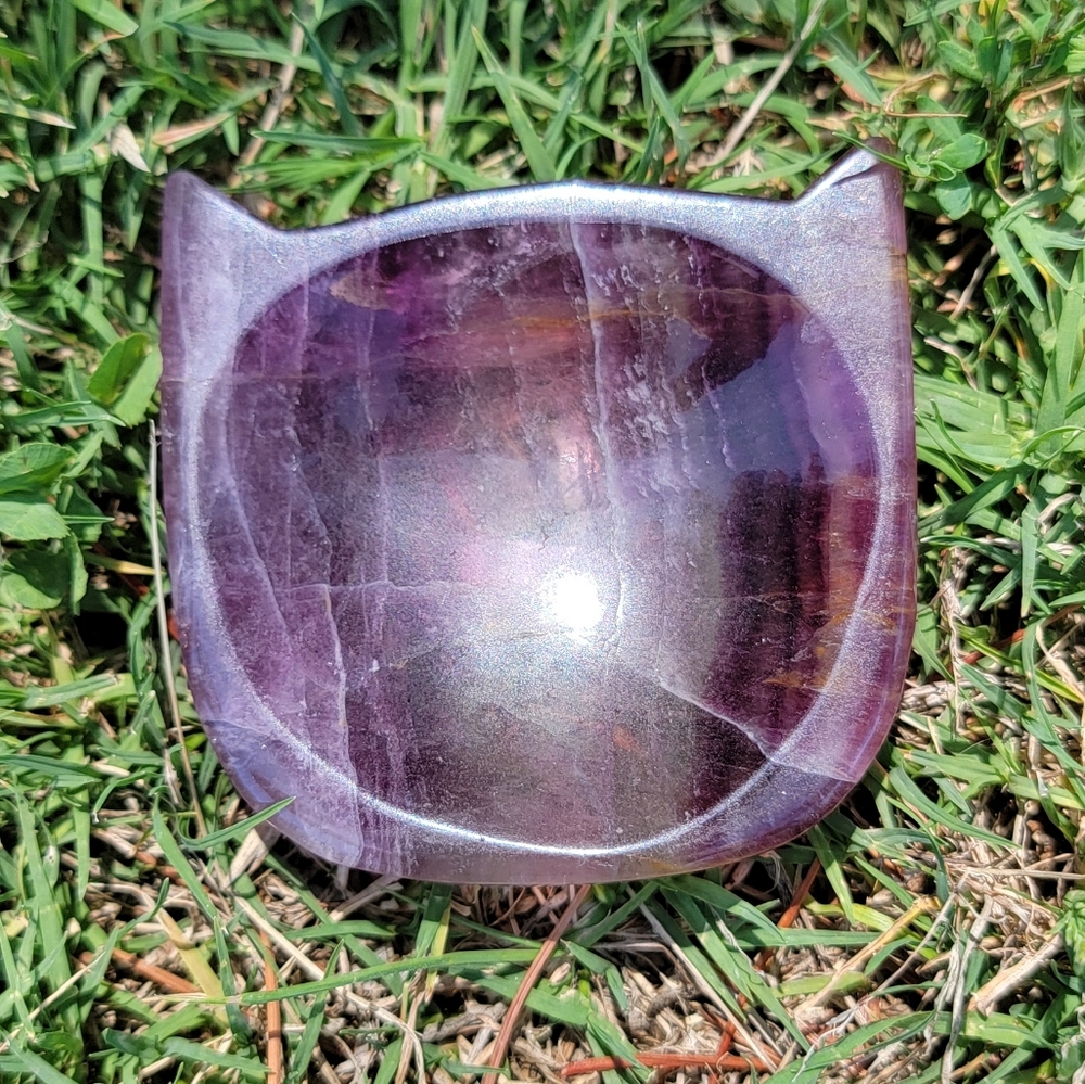 NEW 2.45" x 2.35" x 117G FLUORITE CAT HEAD BOWL